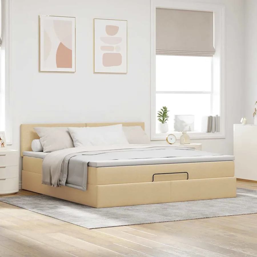 Cadre de lit ottoman avec matelas crème 180x200 cm tissu - 3
