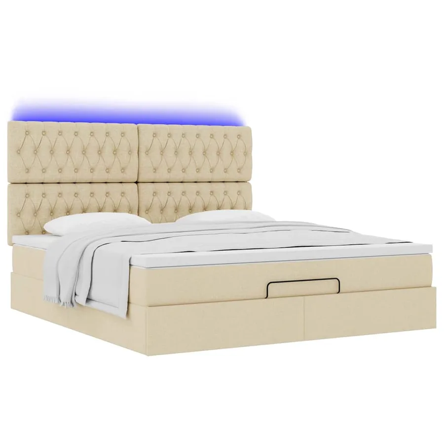 Cadre de lit ottoman avec matelas crème 180x200 cm tissu - 6