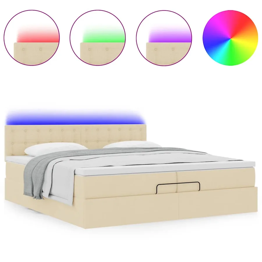 Cadre de lit ottoman avec matelas crème 200x200cm tissu - 5