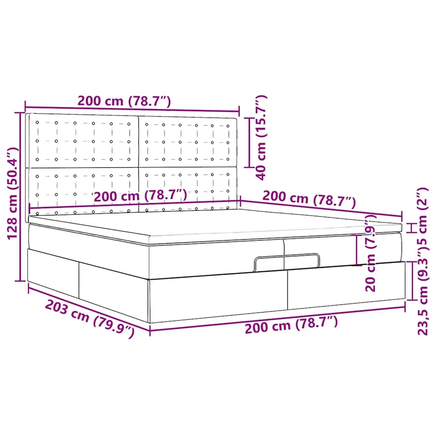 Cadre de lit ottoman avec matelas crème 200x200cm tissu - 18