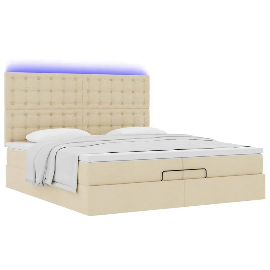 Cadre de lit ottoman avec matelas crème 200x200cm tissu - 6