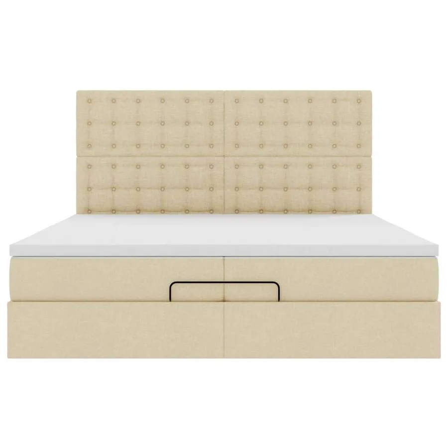Cadre de lit ottoman avec matelas crème 200x200cm tissu - 8