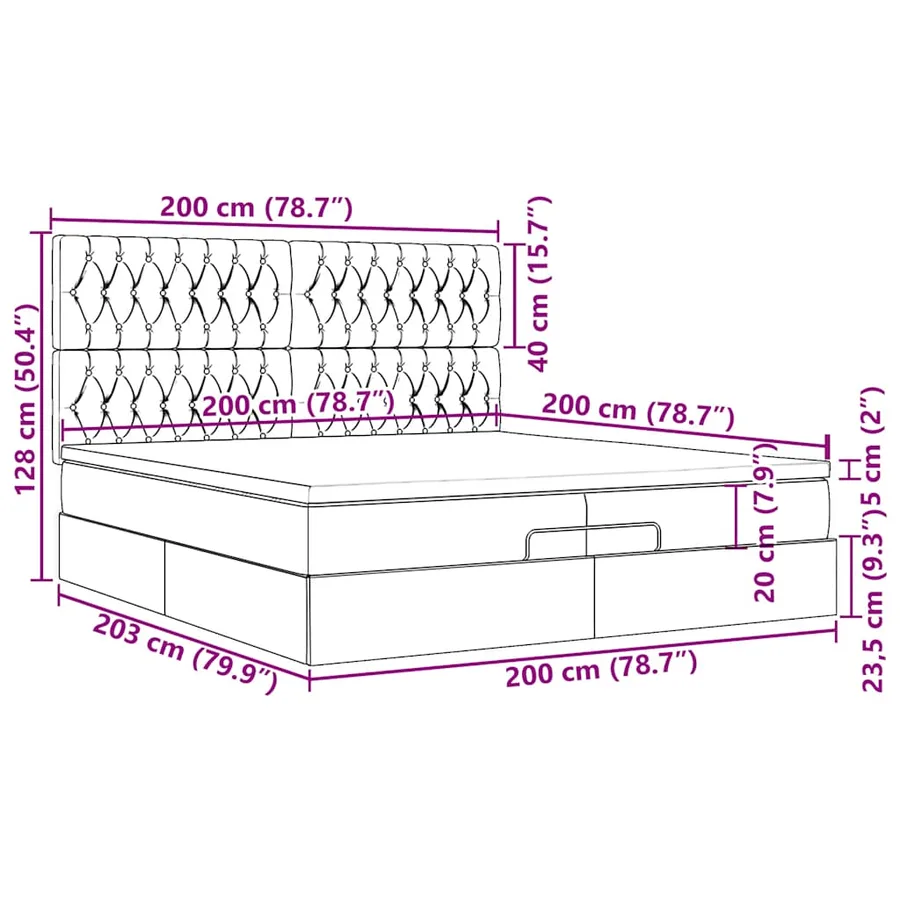 Cadre de lit ottoman avec matelas crème 200x200cm tissu - 18