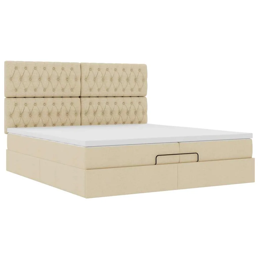 Cadre de lit ottoman avec matelas crème 200x200cm tissu - 7