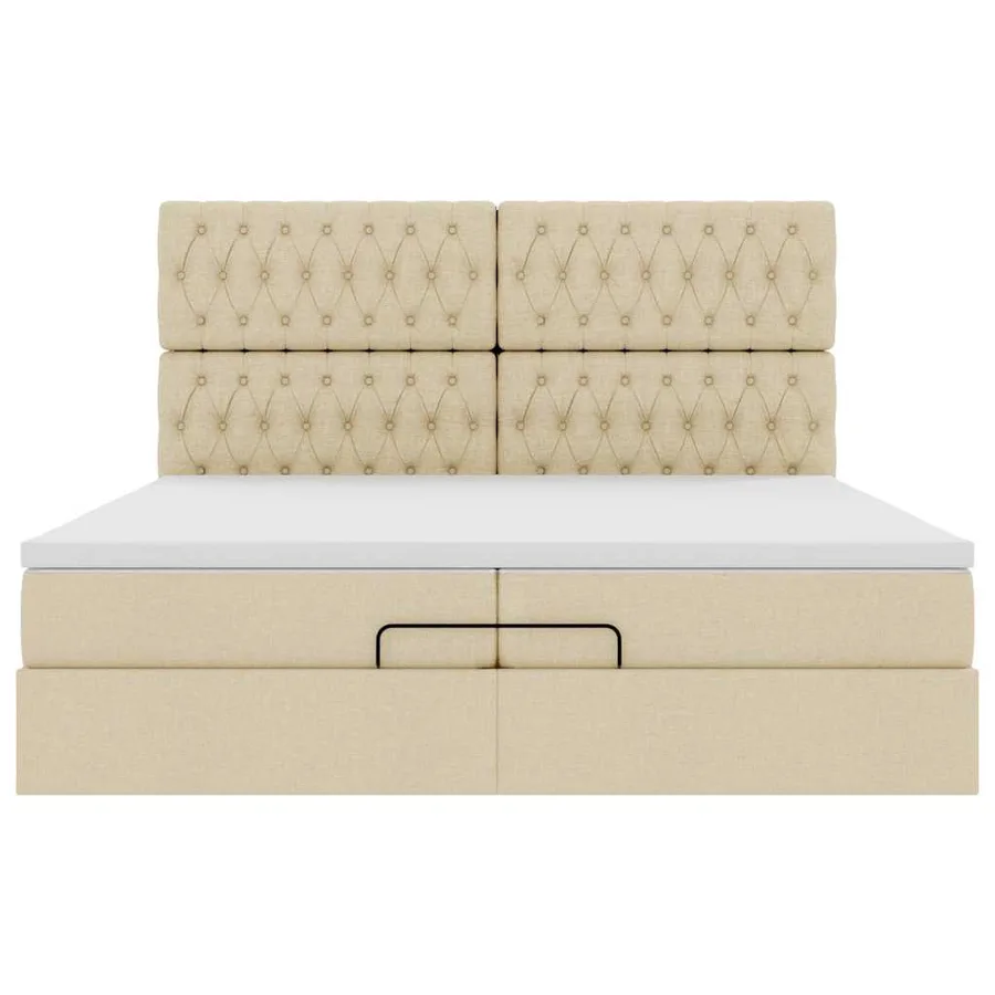 Cadre de lit ottoman avec matelas crème 200x200cm tissu - 8