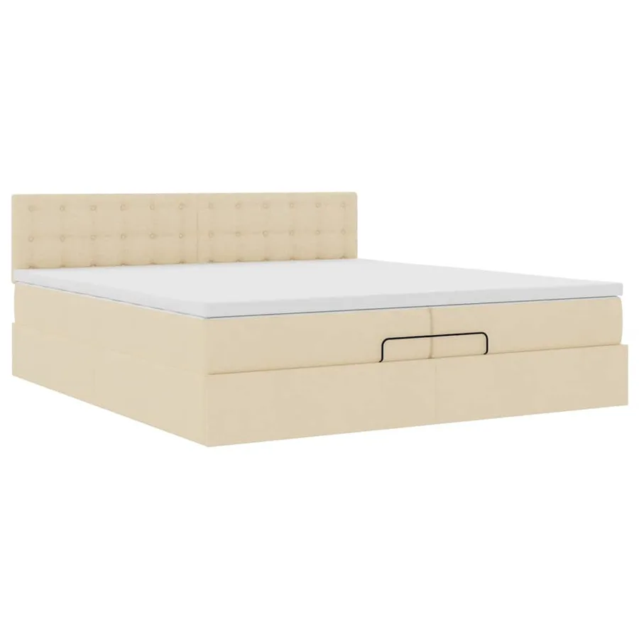 Cadre de lit ottoman avec matelas crème 200x200 cm tissu - 6