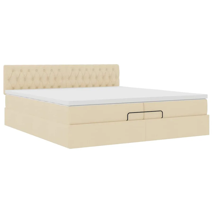 Cadre de lit ottoman avec matelas crème 200x200 cm tissu - 6