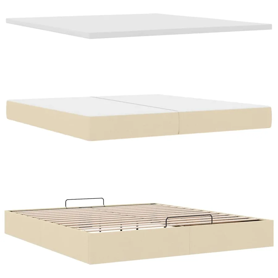 Cadre de lit ottoman avec matelas crème 200x200 cm tissu - 8