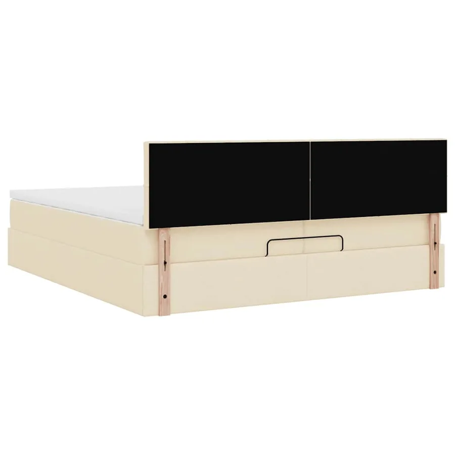 Cadre de lit ottoman avec matelas crème 200x200 cm tissu - 11
