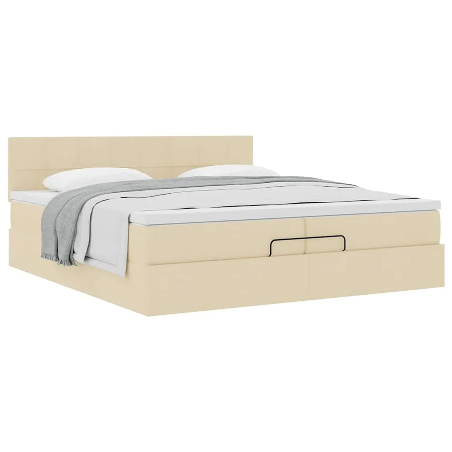Cadre de lit ottoman avec matelas crème 200x200 cm tissu - 5