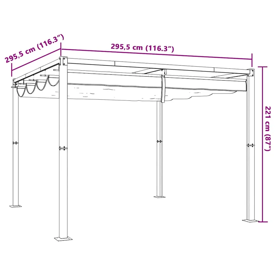 Tonnelle de jardin avec toit rétractable taupe 3x3 m acier - 9