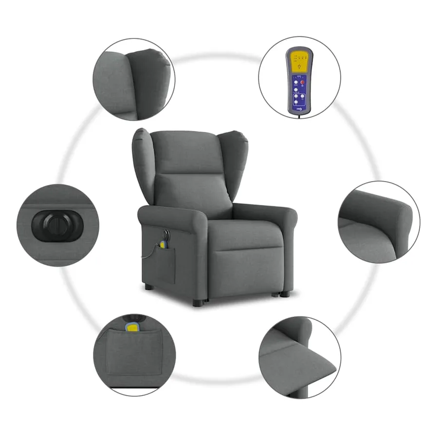 Fauteuil inclinable de massage électrique Gris foncé Tissu - 11