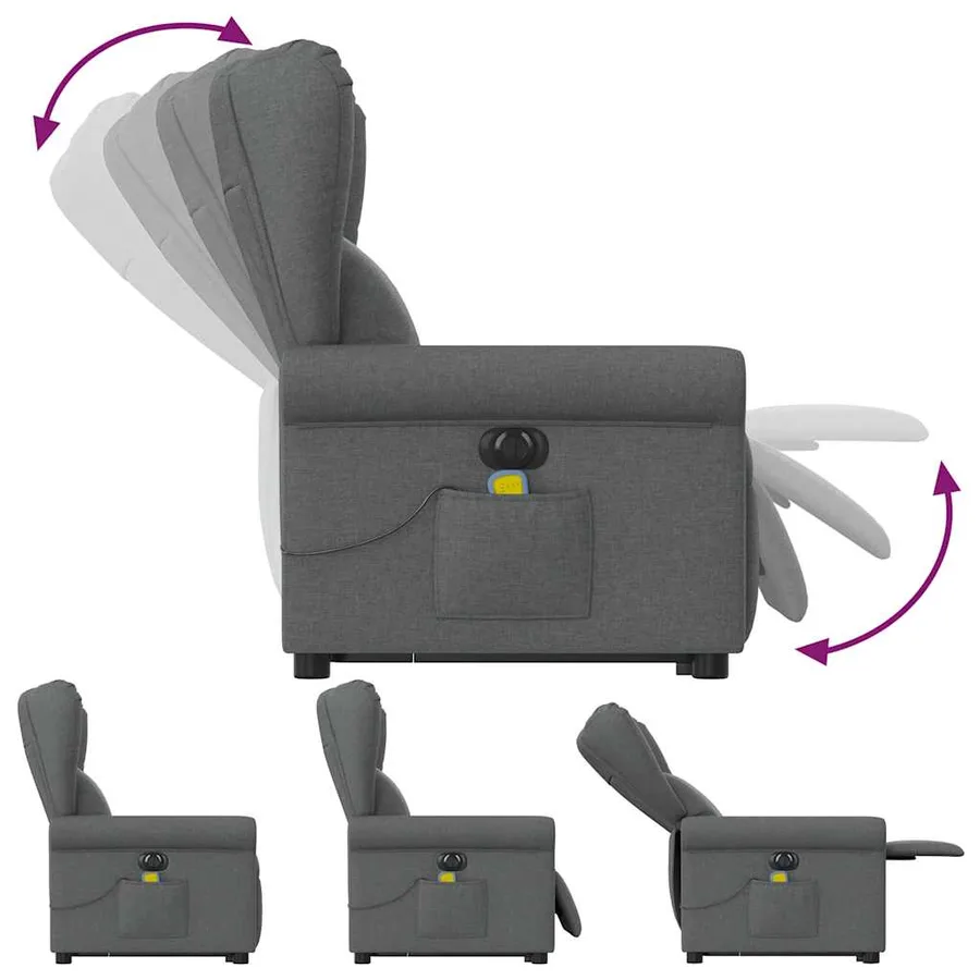 Fauteuil inclinable de massage électrique Gris foncé Tissu - 7