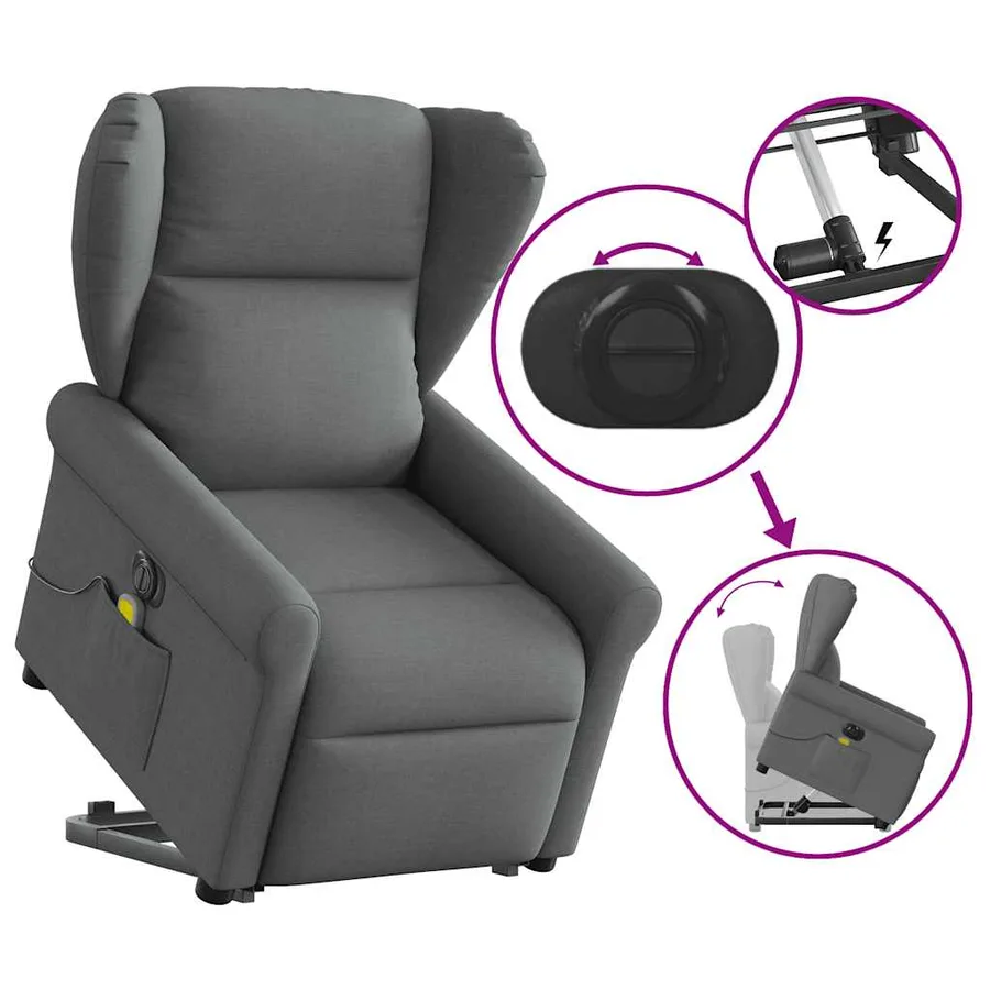 Fauteuil inclinable de massage électrique Gris foncé Tissu - 8