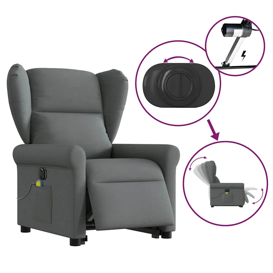 Fauteuil inclinable de massage électrique Gris foncé Tissu - 9