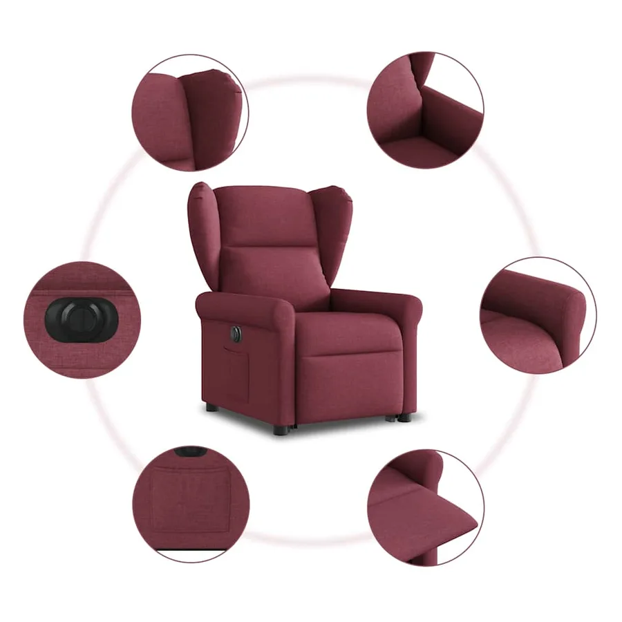 Fauteuil inclinable électrique rouge bordeaux tissu - 11
