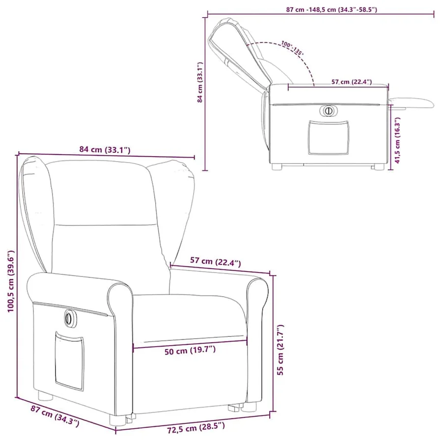 Fauteuil inclinable électrique rouge bordeaux tissu - 16