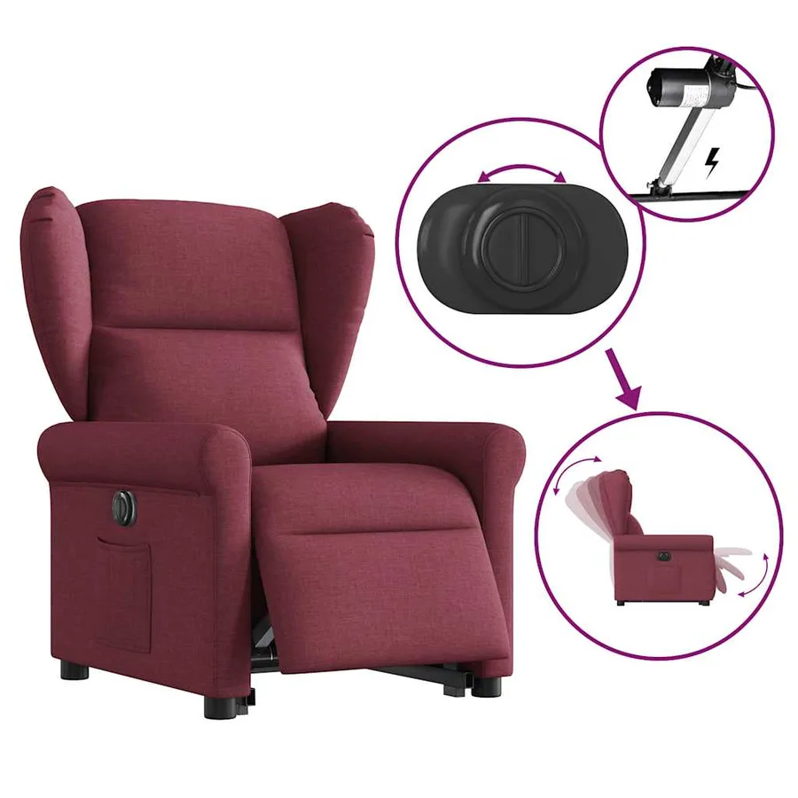 Fauteuil inclinable électrique rouge bordeaux tissu - 8