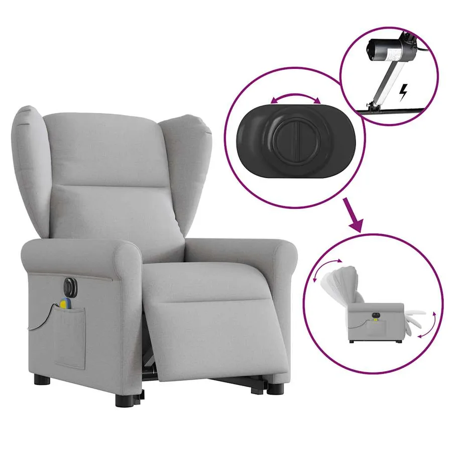 Fauteuil inclinable de massage électrique gris nuage tissu - 9