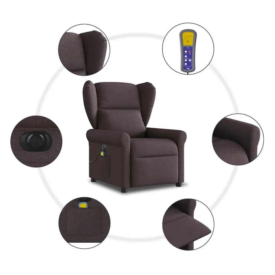 Fauteuil de massage inclinable électrique Marron foncé Tissu - 10