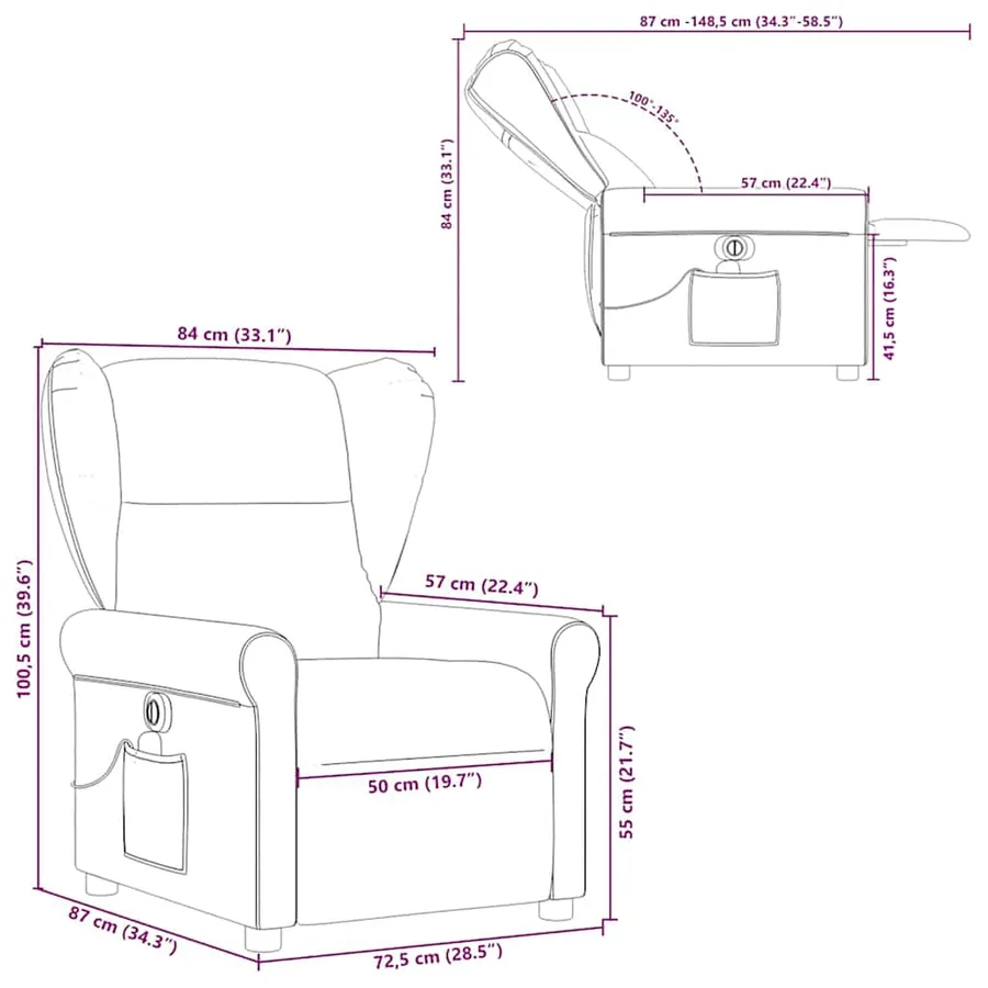 Fauteuil de massage inclinable électrique Marron foncé Tissu - 16