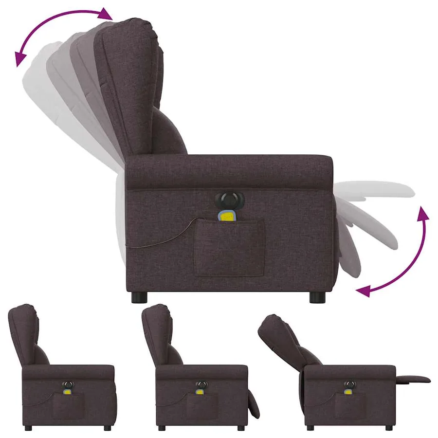 Fauteuil de massage inclinable électrique Marron foncé Tissu - 7