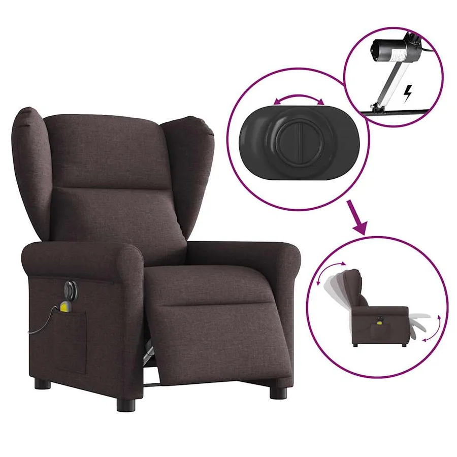Fauteuil de massage inclinable électrique Marron foncé Tissu - 8