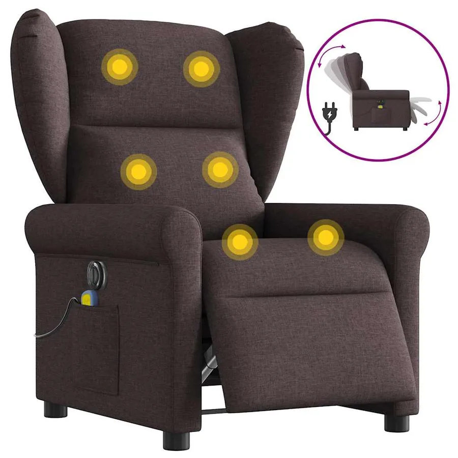 Fauteuil de massage inclinable électrique Marron foncé Tissu - 9