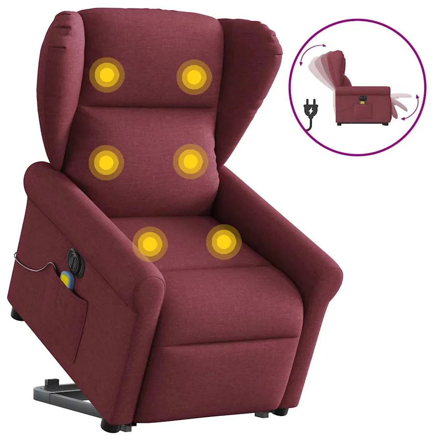 Fauteuil inclinable de massage électrique Rouge bordeaux Tissu - 10