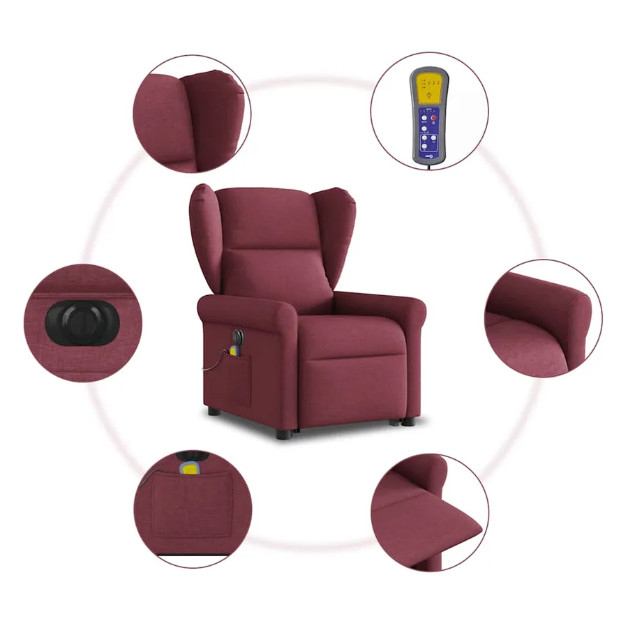 Fauteuil inclinable de massage électrique Rouge bordeaux Tissu - 11