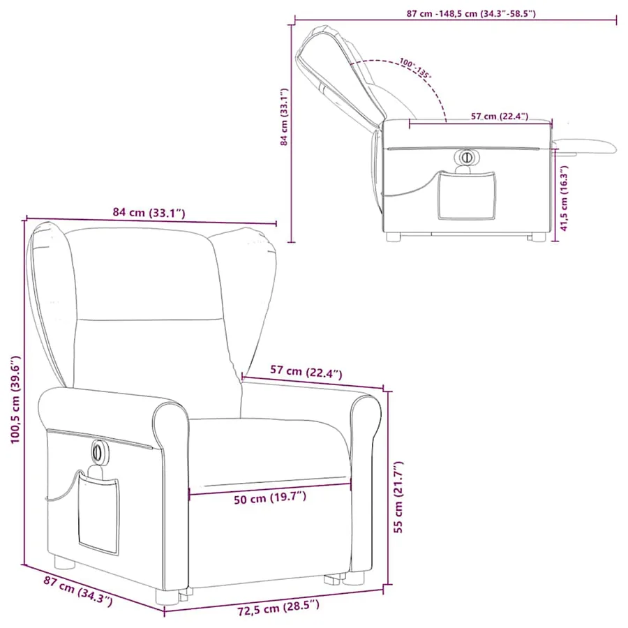 Fauteuil inclinable de massage électrique Rouge bordeaux Tissu - 17