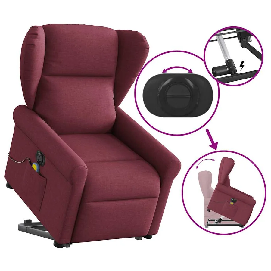 Fauteuil inclinable de massage électrique Rouge bordeaux Tissu - 8