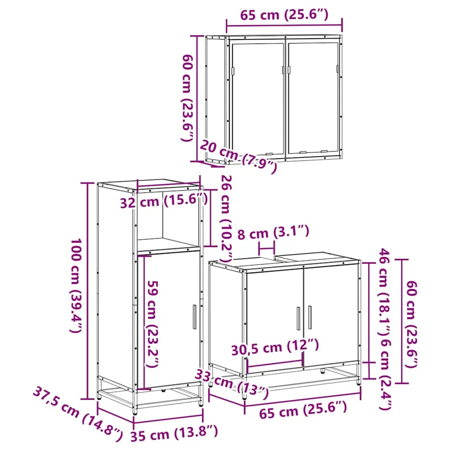 Ensemble de meubles de salle de bain 3 pcs Sonoma gris - 11