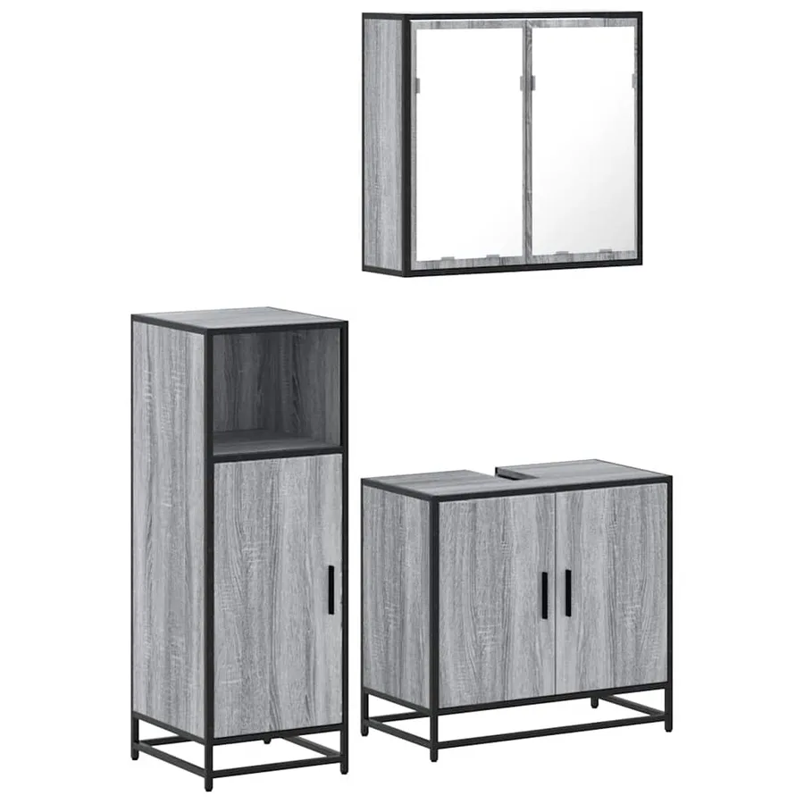 Ensemble de meubles de salle de bain 3 pcs Sonoma gris - 2