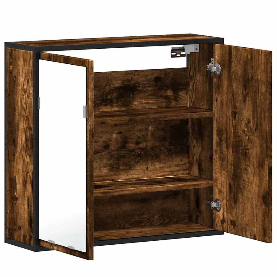Armoire à miroir de salle de bain chêne fumé bois d’ingénierie - 8