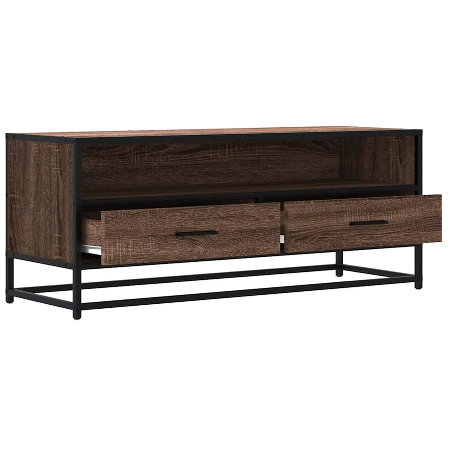 Meuble TV chêne marron 100x34,5x40cm bois d'ingénierie et métal - 7