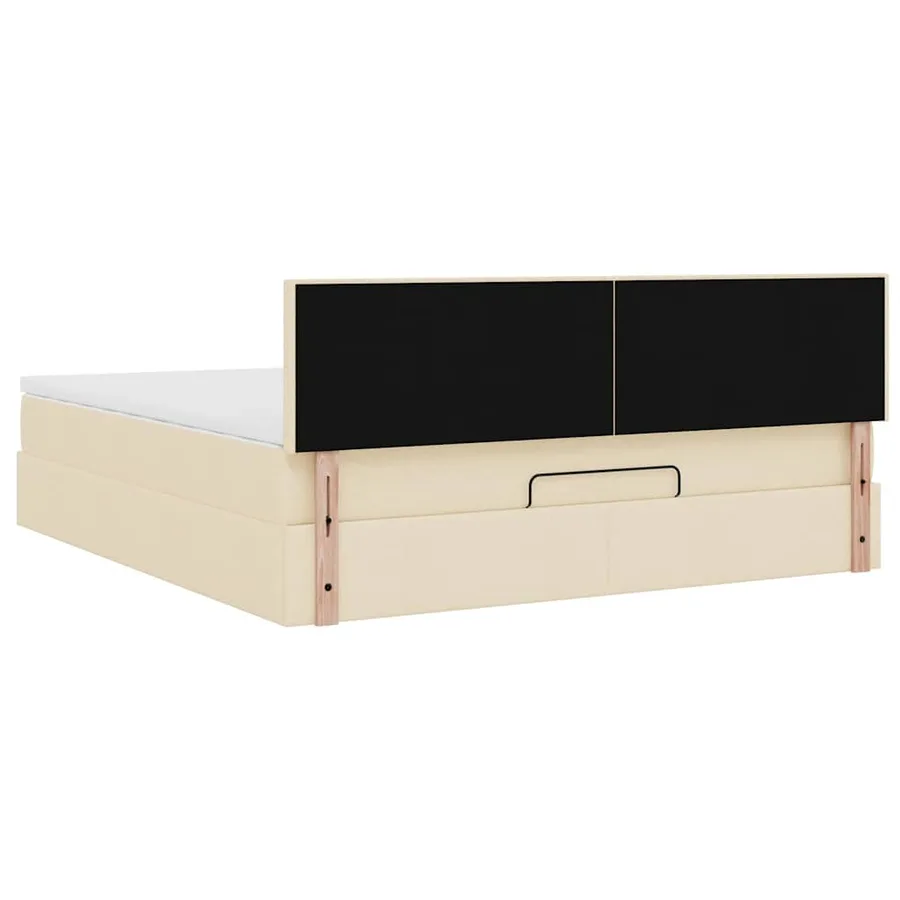 Cadre de lit ottoman avec matelas crème 160x200 cm tissu - 11