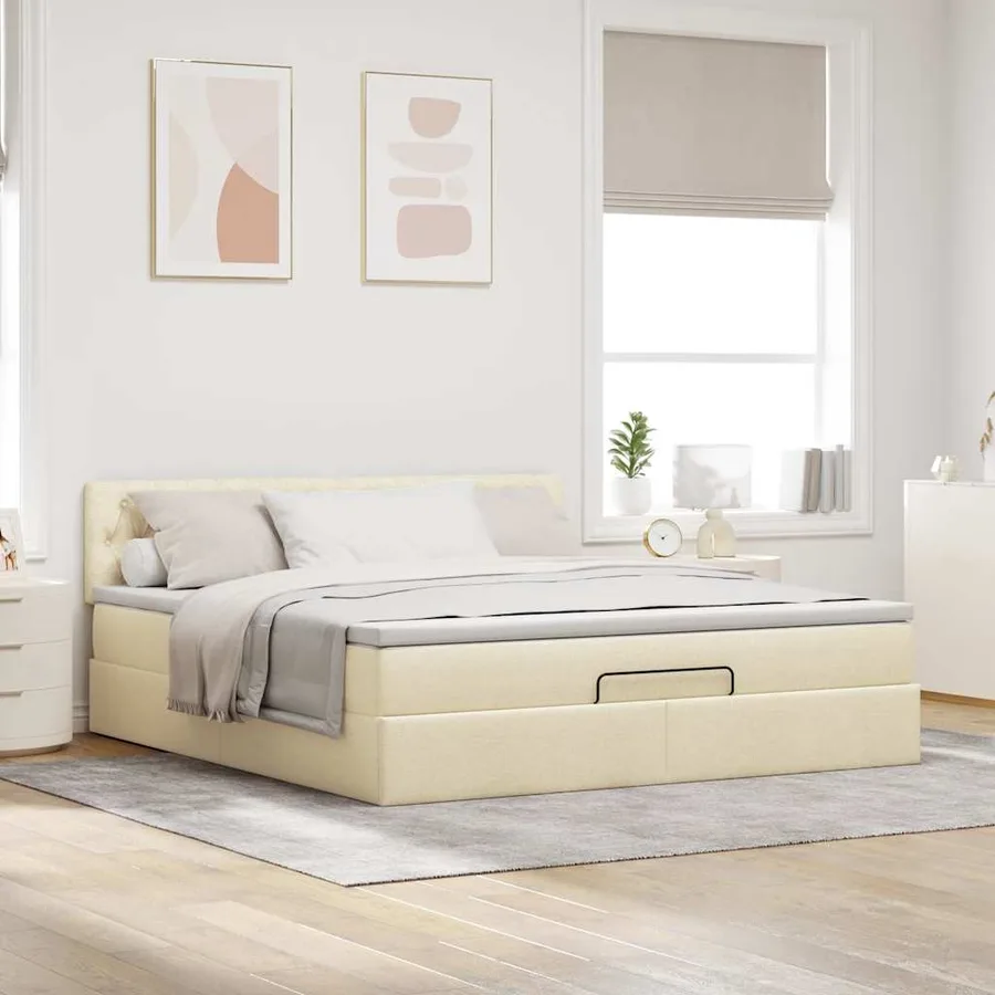 Cadre de lit ottoman avec matelas crème 160x200 cm tissu - 3