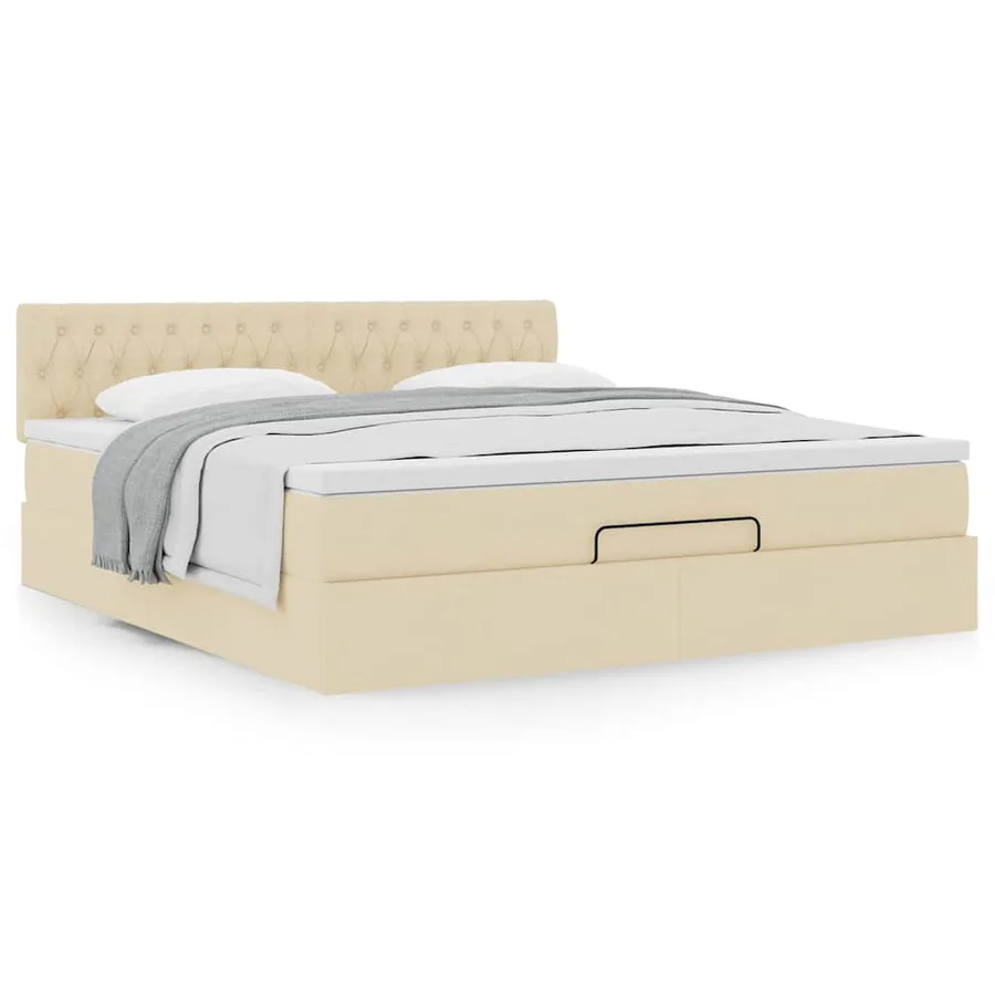 Cadre de lit ottoman avec matelas crème 160x200 cm tissu - 4