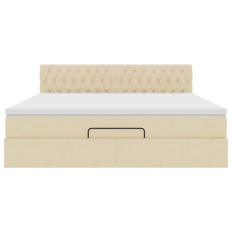 Cadre de lit ottoman avec matelas crème 160x200 cm tissu - 7