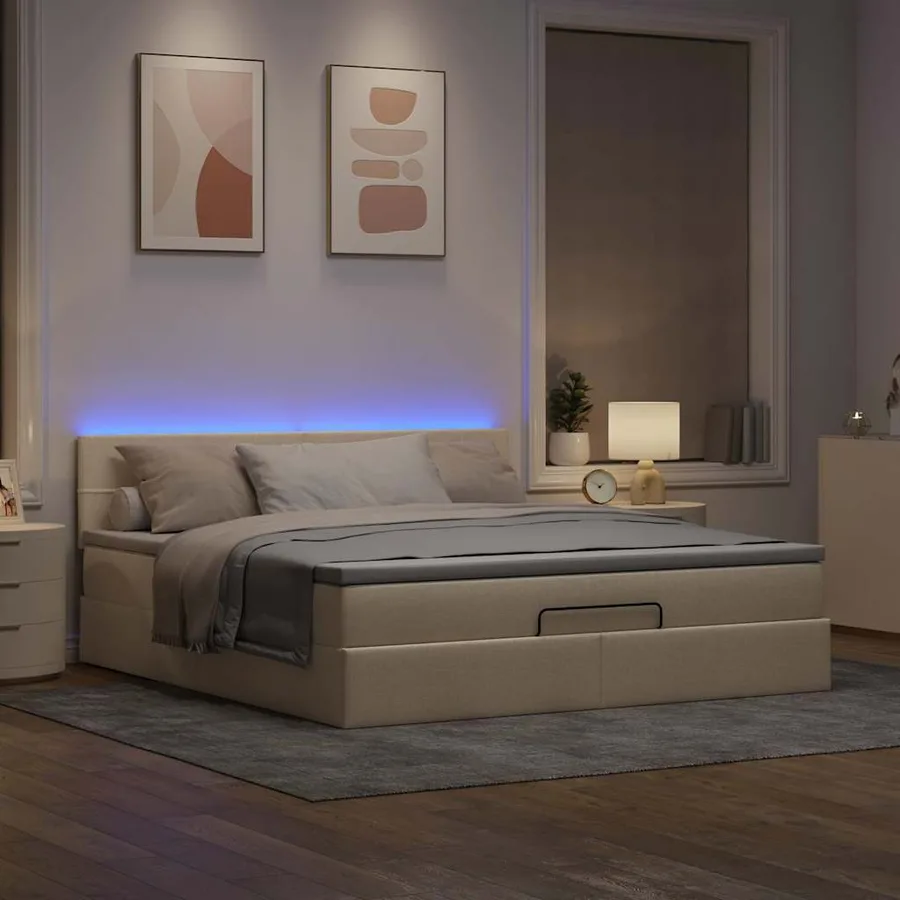 Cadre de lit ottoman avec matelas crème 160x200 cm tissu - 3