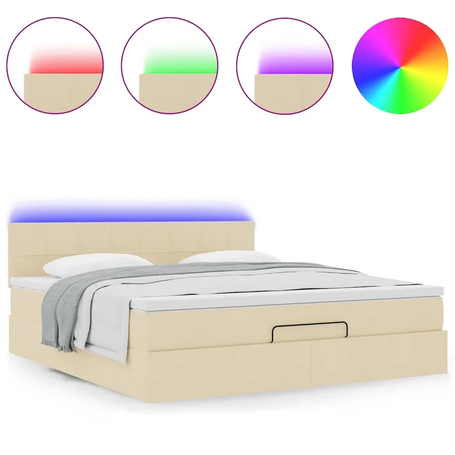 Cadre de lit ottoman avec matelas crème 160x200 cm tissu - 5