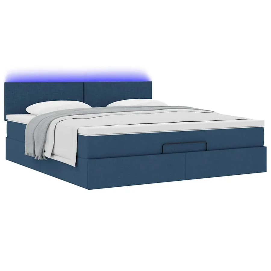 Cadre de lit ottoman avec matelas bleu 160x200 cm tissu - 6