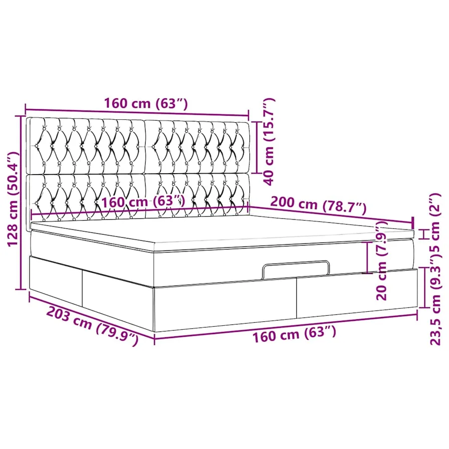 Cadre de lit ottoman avec matelas taupe 160x200 cm tissu - 18