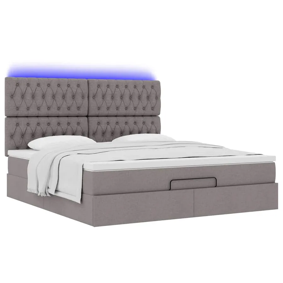 Cadre de lit ottoman avec matelas taupe 160x200 cm tissu - 6