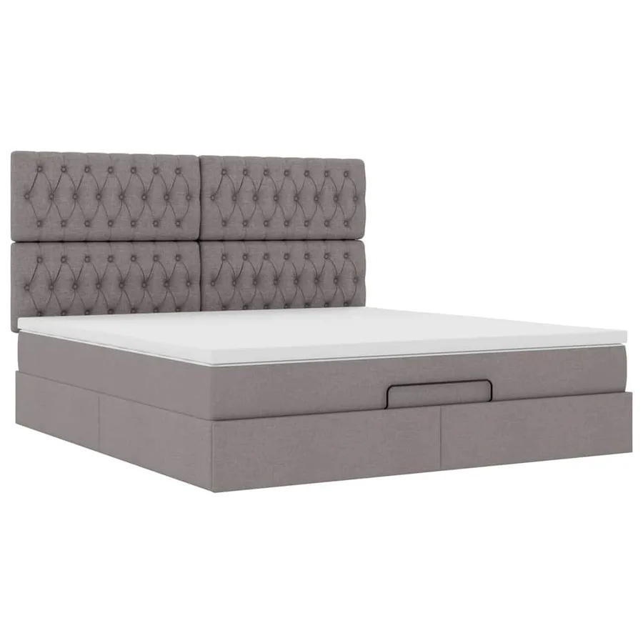 Cadre de lit ottoman avec matelas taupe 160x200 cm tissu - 7