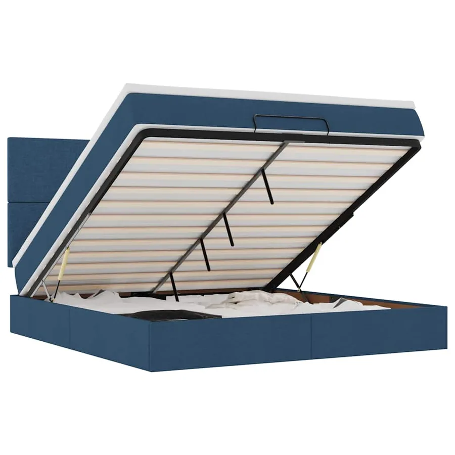 Cadre de lit ottoman avec matelas bleu 160x200 cm tissu - 2