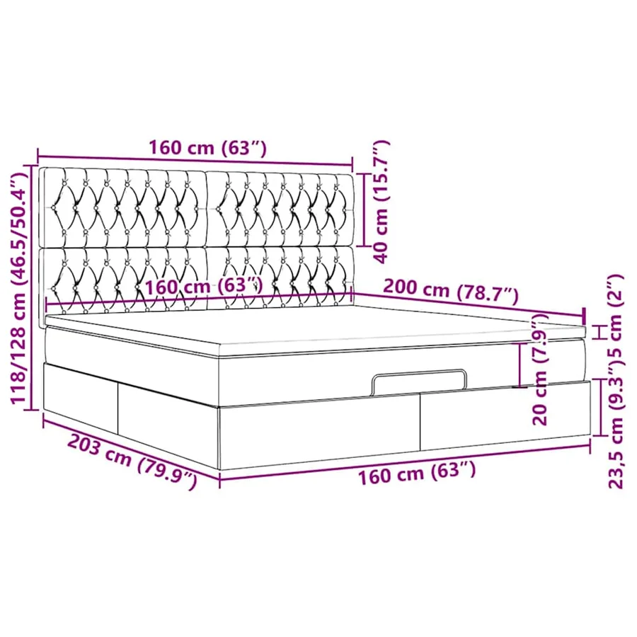 Cadre de lit ottoman avec matelas bleu 160x200 cm tissu - 18
