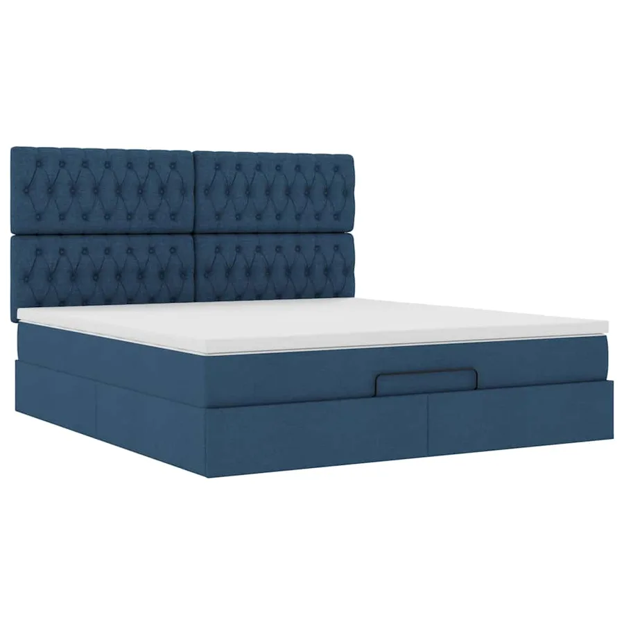 Cadre de lit ottoman avec matelas bleu 160x200 cm tissu - 7
