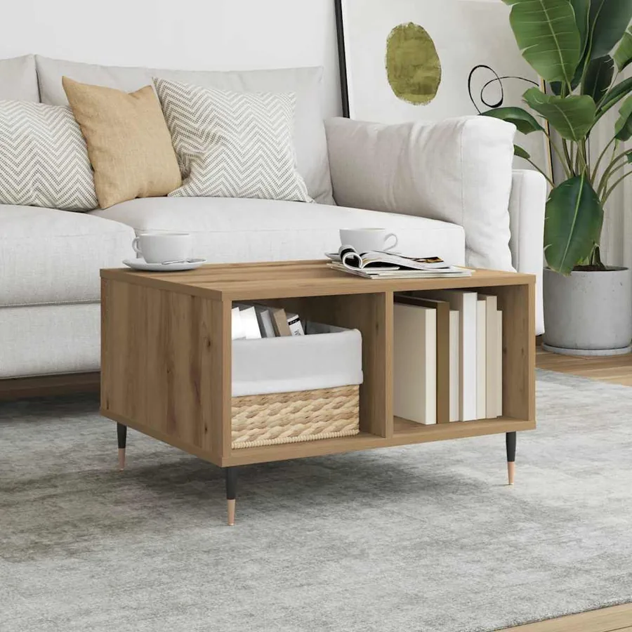 Table basse chêne artisanal 60x50x36,5 cm bois d'ingénierie